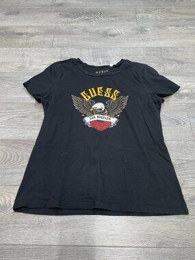 Guess Los Angeles Eagle Graphic Tee Black Rose Graphic T-Shirt Vintage Vibe‎ M